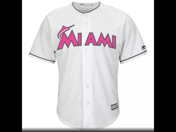 MLB Men's Miami Marlins Baseball White Mother's Day Cool Base Replica Team Jersey