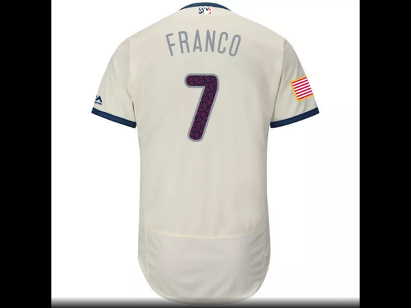 MLB Men's Philadelphia Phillies Maikel Franco Baseball Scarlet  Stars & Stripes Flex Base Player Jersey
