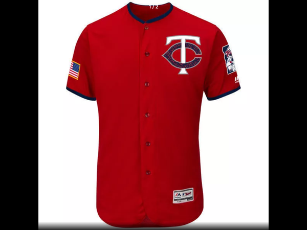MLB Men's Minnesota Twins Baseball Scarlet  Stars & Stripes Flex Base Jersey