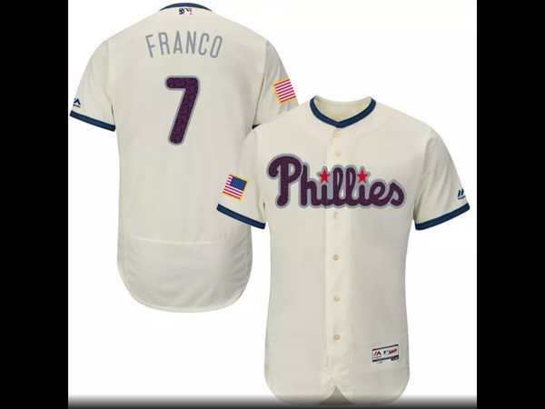 MLB Men's Philadelphia Phillies Maikel Franco Baseball Scarlet  Stars & Stripes Flex Base Player Jersey